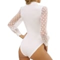 Miniatyrbilde 3 av 5: Kvinners Body med Turtleneck Polka Dot Sheer Mesh Langærmet Ribbet Bodyer