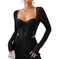 Miniatyrbillede 1 af 5: Kvinde Sweetheart Neck Sheer Mesh Langærmet Bustier