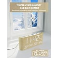 Miniatyrbild 6 av 7: Väckarklocka för sovrum, sängbord, digital väckarklocka i trä med reservbatteri, USB-port, 200 % ljusstyrkedimmer, snooze, dubbelalarm med gult
