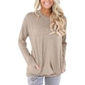 Miniatyrbild 1 av 2: Dam tröjor höst pullover skjortor casual lös passform tunika topp bekväm söt sweatshirts långärmad crewneck t-shirts m1 beige Medium