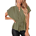 Miniatyrbillede 3 af 5: Kvinde Button Down Bluser Casual Peplum Sommer Toppe Dressy Chiffon Arbejdsbluse