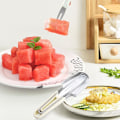 Miniatyrbillede 5 af 6: Vandmelon Skærer, 3 i 1 Vandmelon Gaffel Slicer Rustfrit Stål Vandmelon Vindmølle Skærer, 3 i 1 Sommer Vandmelon Skæreværktøj Gaffel Slicer Sæt Beige+green