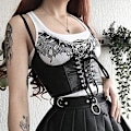Miniatyrbillede 4 af 5: Kvinders PU Læder Bustier Crop Tops Gotisk Punk Snøre Tank Tops Camisole