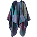 Miniatyrbillede 1 af 5: Ternet poncho sweater med åben front, kappefrakke og tæppe sjal til kvinder