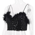 Miniatyrbilde 2 av 5: Kvinners Faux Fur Tank Top Spaghetti Stropp Crop Cami Top Stramme Ermeløs Tube Top