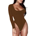 Miniatyrbillede 2 af 4: Kvinde firkantet hals langærmet T-shirt Basic Bodystockings Jumpsuits