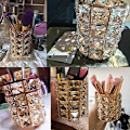 Miniatyrbillede 8 af 8: n ncil Continer Holder Office Desk ccessories Continer Mke Up Brushed Storge Box (Crystl,Gold)  Crystl,Gold  Crystal,Gold