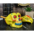 Miniatyrbilde 9 av 9: Retro Skull Style Hjemme Askebeger, Kompakt Kule Gravering Flamme Effekt Dekorativ Statue Resin Skulls and Crossbones Flammer Askebeger for Spooky Skeleton