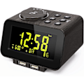 Miniatyrbild 1 av 7: Väckarklockradio för sovrum - 000 % dimmer, 2 USB-laddare, dubbelalarm med vardags-/helgläge, FM-radio med automatisk avstängningstimer, batteribackup, trä
