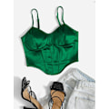 Miniatyrbilde 5 av 5: Kvinners asymmetrisk hem spaghetti stropp buet sateng crop cami topp