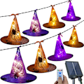Miniatyrbild 1 av 9: Utomhus solcellslampor med häxhatt, 8 st hängande lysande häxhattslampor, 33 fot 8 lägen vattentäta solcellslampor för utomhus Halloween
