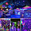 Miniatyrbillede 3 af 8: Udendørs netlys Halloween UV sorte lys 9,8ft x 6,6ft UV sortlys net fe lyskæde 200 LED'er Stik i have trælys dekorationer