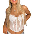 Miniatyrbilde 3 av 4: Blonder Korsett Topper for Kvinner Patchwork V Hals Cami Topp Spaghetti Stropp Push Up