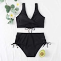 Miniatyrbillede 3 af 5: ASKSA Dame Bikini Sæt Kryds Ryg Badetøj Badetøj Snørebånd Side Strandtøj Badedragt, Sort, L Black L