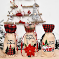Miniatyrbilde 3 av 5: 4 stk Julvinflaskebeskyttelse - Snøring Burlap Gaveposer