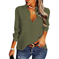 Miniatyrbild 1 av 3: Dam Casual Button Down Skjortor V-hals Chiffon Långärmad Krage Kontor