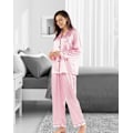 Miniatyrbilde 3 av 5: Kvinners Silke Pyjamas Sett Lang Ermet Damer Satin PJ Sett Knappet Pyjamas