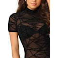 Miniatyrbillede 4 af 5: Kvinde Sexet Kortærmet Gennemsigtig Mesh Bodysuit Jumpsuit Toppe