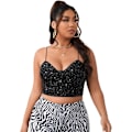 Miniatyrbilde 1 av 4: Kvinners Plus Sequin Criss Cross Cami Crop Top Ryggløs Ermeløs Camisole
