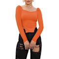 Miniatyrbillede 4 af 5: Kvindernes langærmede ribbede strikkede Crop Top Scoop Neck