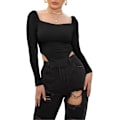 Miniatyrbilde 5 av 5: Kvinners langærmet ribbestrikket Crop Top Scoop Neck