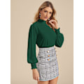 Miniatyrbilde 4 av 4: Kvinners blomstermønstrede langærmet mock neck elegante arbeidsbluse topper skjorter