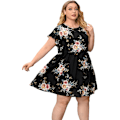 Miniatyrbillede 4 af 5: Plus Size Dame Tropisk Blad Print Flæseærmet Plisseret Kort Kjole