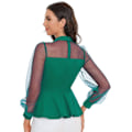 Miniatyrbild 2 av 5: Kvinnors Mesh Långärmad Mock Neck Volangfåll Slim Fit Peplum Blus