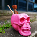 Miniatyrbillede 2 af 9: Mkeup børste orgnizer kraniehoved n holder blyantholder kop beholder orgnizer til hjemmekontor halloween borddekoration lyserød multi multi