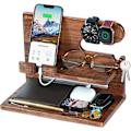 Miniatyrbillede 1 af 5: Gaver til mænd, fars gaver fra datter søn, telefon dockingstation i asketræ, natbordsorganisator, gaver til mand jubilæum fødselsdagsgaver fra kone