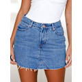 Miniatyrbilde 3 av 5: Kvinners High Waisted Jean Skirt Fringed Slim Fit Elastisk Bodycon Kort Mini