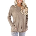 Miniatyrbild 2 av 3: Dam tröjor höst pullover skjortor casual lös passform tunika topp bekväm söt sweatshirts långärmad crewneck t-shirts m5 khaki Medium