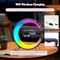Miniatyrbillede 3 af 6: Vækkeur med trådløs opladning Bluetooth-højttaler, G-formet 4 i 1 trådløs oplader natlyslampe, intelligent LED-bordlampe, smart sort