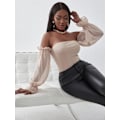 Miniatyrbilde 4 av 5: Kvinners Off The Shoulder Mesh Lang Ermet Bodysuit Bluser Topper