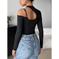 Miniatyrbilde 2 av 5: Kvinners utskårne langarmede rundhalsade Crop Top Slim