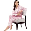 Miniatyrbilde 4 av 5: Kvinners Silke Pyjamas Sett Lang Ermet Damer Satin PJ Sett Knappet Pyjamas