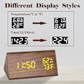 Miniatyrbild 5 av 7: Trädigital väckarklocka, LED-tidsdisplay Trädigital skrivbordsur med datum, temperaturdetektering Triangel Trä väckarklocka för sovrum, Brun