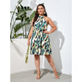 Miniatyrbillede 5 af 5: Kvinde Plus Størrelse Boho Floral Tropisk Print Ærmeløs Halter Binde Hals A Linje