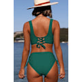 Miniatyrbild 2 av 5: ASKSA Dam Bikini Set Crossover Rygg Baddräkter Badkläder Dragsko Sida Strandkläder Baddräkt, Grön, M Green M