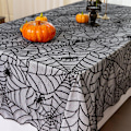 Miniatyrbilde 1 av 7: Halloween blonderduk, Spierweb-bordduk, svart blonderduk, skummel bordduk, rektangulære bordfester, gotisk skummel natt