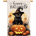 Miniatyrbillede 1 af 7: Halloween Kat Have s 28x40 Dobbeltsidet Happy Halloween Efterår Græskar Dekoration Til Hjem Udendørs Sjov Have Sækkestof s Efterår Have  Sort-2 Sort-2