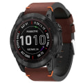 Miniatyrbillede 1 af 5: For Garmin Fenix 7x 26mm Læder Søm Stål Spænde Urrem NEN Coffee