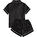 Miniatyrbild 2 av 4: Dam 2-delad satin nattkläder knapp fram pyjamas kortärmad pyjamas set
