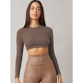 Miniatyrbillede 4 af 5: Kvinde Basic Langærmet Rund Hals Fitted Crop Top Tee Shirt