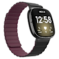 Miniatyrbillede 1 af 5: For Fitbit Versa 3 / Sense Universal Magnetisk Silikonurrem BYJ Black Wine Red