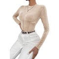 Miniatyrbillede 4 af 5: Kvindernes Mock Neck Langærmet Ribstrikket Slim Fittet Crop