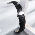 Miniatyrbild 3 av 4: Läderklockarmband Ersättning Alligator Rem För Män Kvinnor Med Silver Fjärils Deployment Spänne Black 17mm
