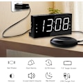Miniatyrbillede 9 af 9: Superhøj alarmur med sengevibrator til tunge sovende og digitalt spejlur til soveværelset, stort LED-display med 2 USB-opladere