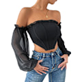 Miniatyrbild 1 av 5: Kvinnors långärmad Crop Top Tee Square Neck Basic T-shirt