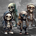 Miniatyrbillede 1 af 7: Seje skeletfigurer, unikke skelet harpikshåndværk ornament livagtig kranie statue, sød statue skelet ornamenter mindesmærke, unik 4stk
